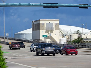 The water treatment plant at the west end of Alma Lee Loy Bridge