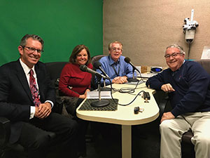 Startup Talk on WPSL and WSTU is in its fifth year of broadcasting. From left, Mike Wetzel, Mary Jo Tierney, both of Sunrise Ford and Sunrise Volkswagen, chat with Tom Kindred and Greg Wyatt, the co-hosts of the radio show.
