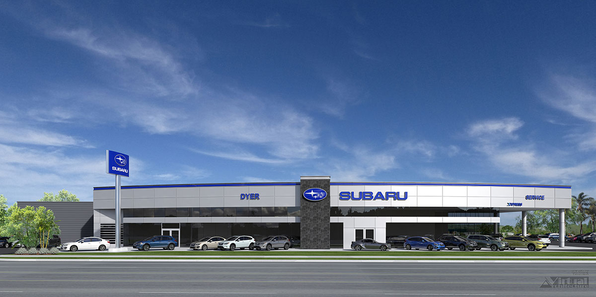 new two-story Dyer Subaru dealership rendering