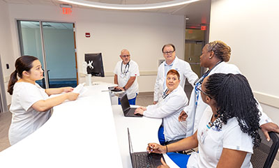 One of two nurses’ stations resembles a real one you might find in any hospital.